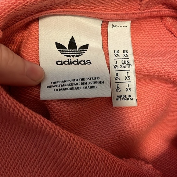 Adidas Hooded Sweatshirt Pink Embroidered Patch Long Sleeve Salmon Pink Size XS - Picture 7 of 10